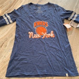 Women's New York Knicks Blue V-Neck Logo Shirt